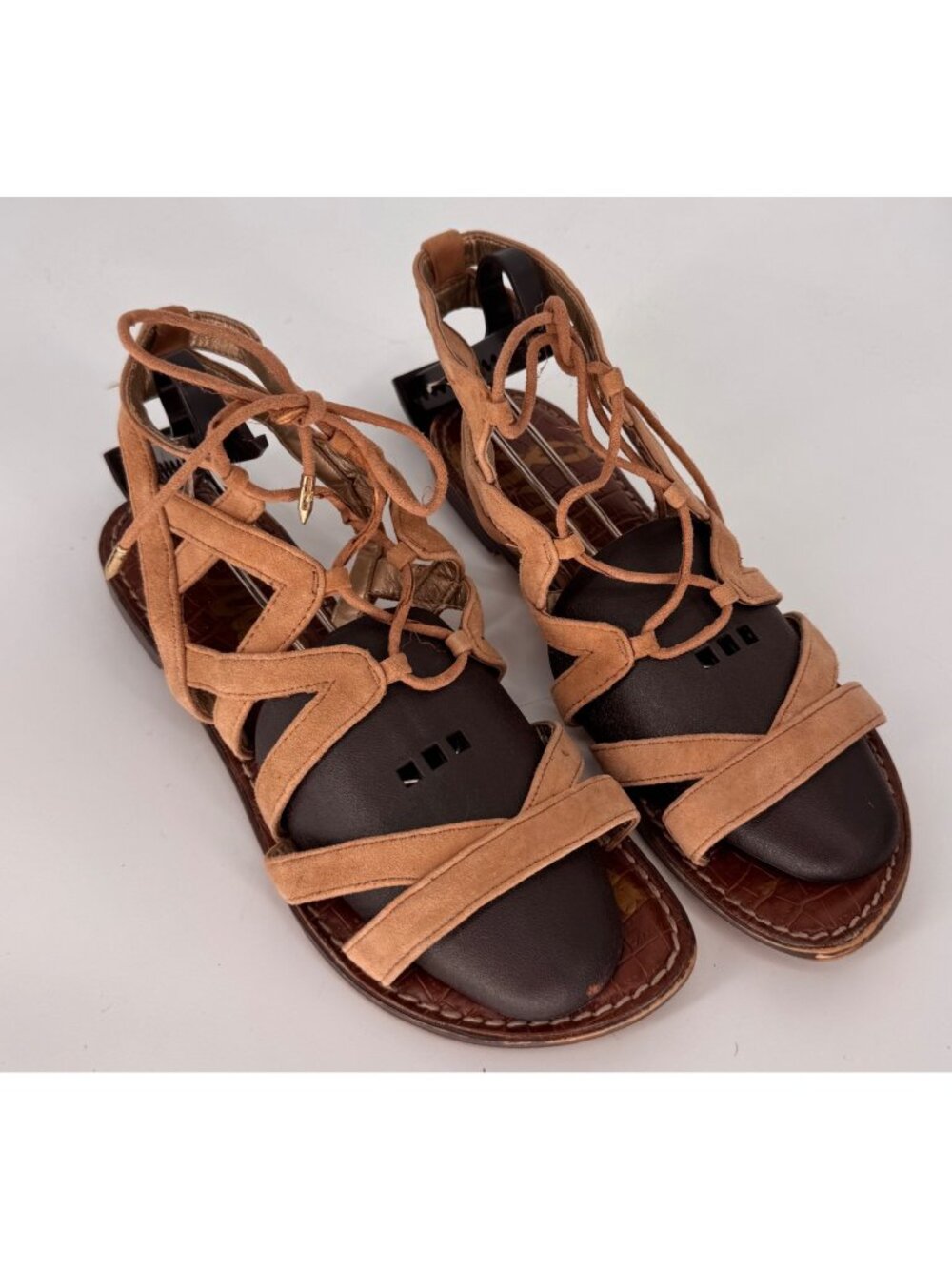 Sam Edelman Womens Tan Suede Gladiator Sandals Size 7W With Lace-Up Design